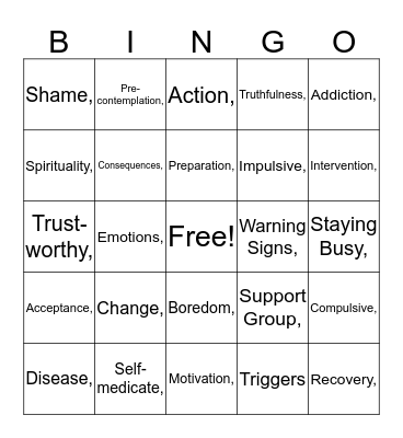 AOD Bingo Card