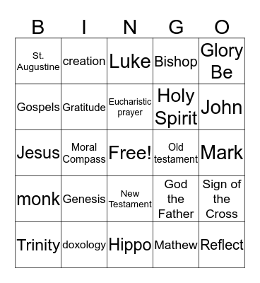 God Created US  Bingo Card