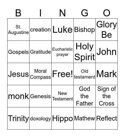 God Created US  Bingo Card