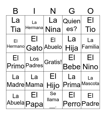 La Familia Bingo Card