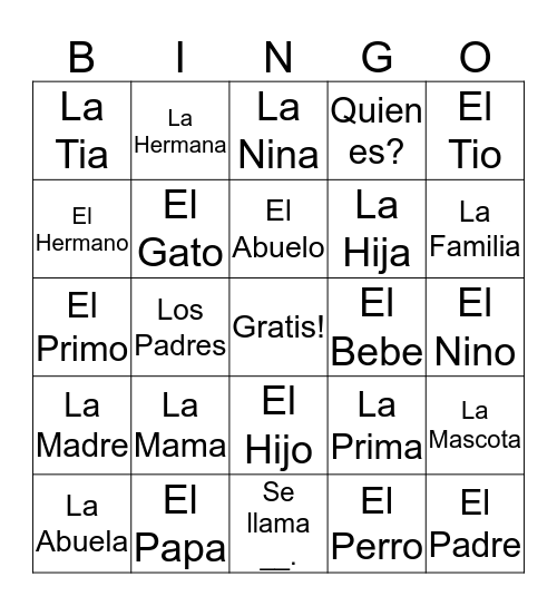 La Familia Bingo Card