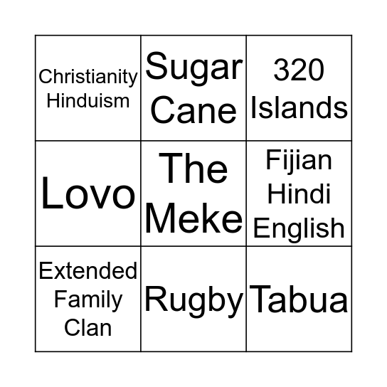 Bula Family Bingo Game Bingo Card