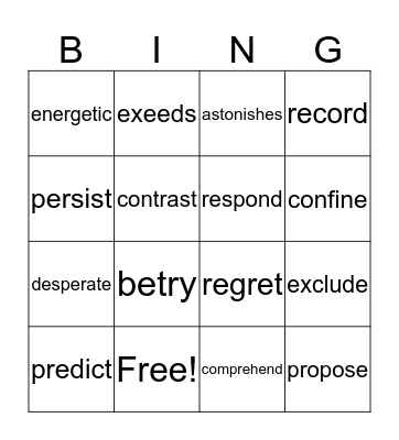 Vocabulary Bingo Card