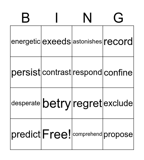 Vocabulary Bingo Card