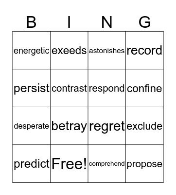 Vocabulary Bingo Card