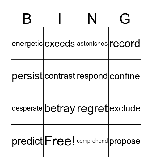 Vocabulary Bingo Card