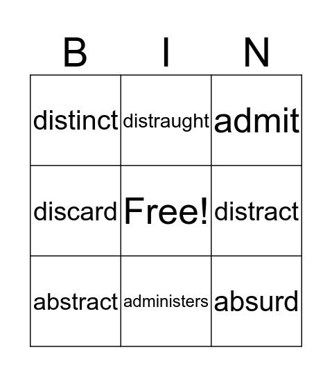 vocabulary practice Bingo Card