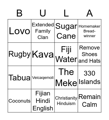 Bula Family Bingo Game Bingo Card