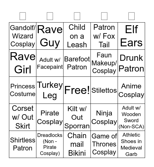 Ren Faire Bingo Card