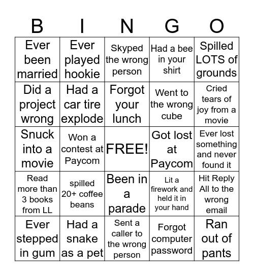 OPS BINGO  Bingo Card