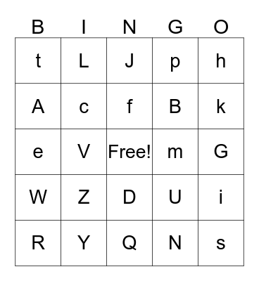 My Letters Bingo Card