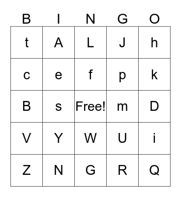 My Letters Bingo Card