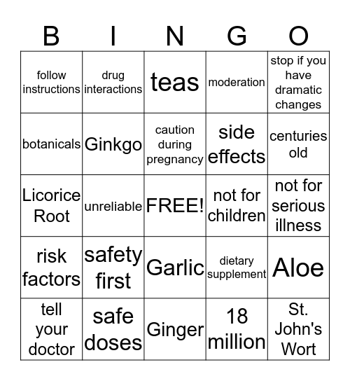 Herbs Bingo Card