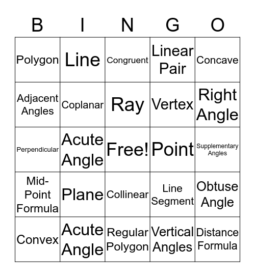 Geometry  Bingo Card