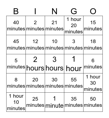 Time Interval Bingo Card