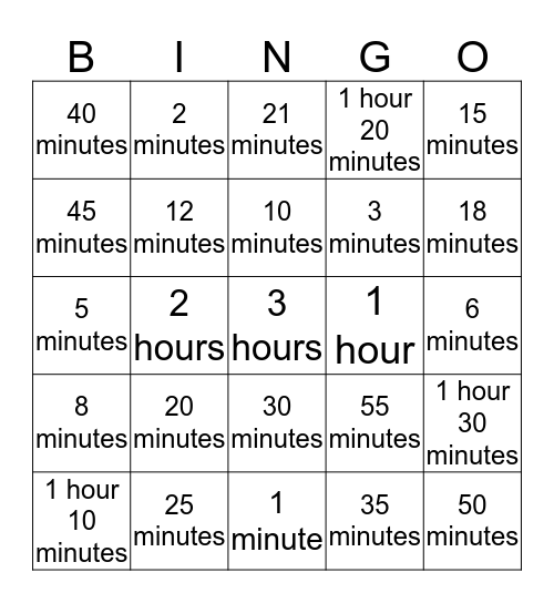 Time Interval Bingo Card