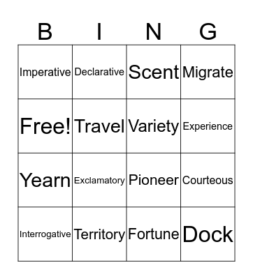 Vocabulary BINGO Card