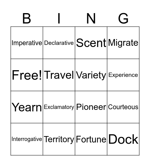 Vocabulary BINGO Card