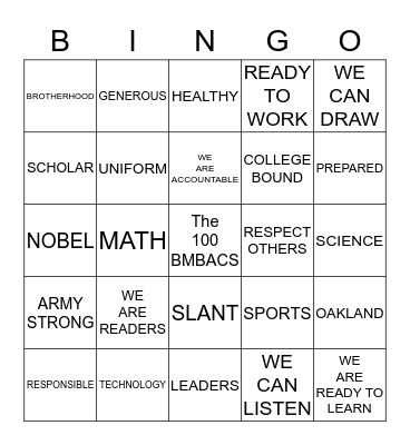 100 BLACK MEN OF THE BAY AREA COMMUNITY SCHOOL Bingo Card