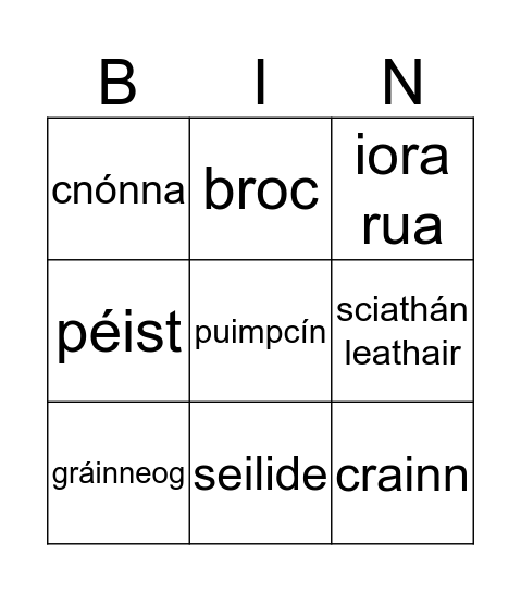 An Fómhair Bingo Card