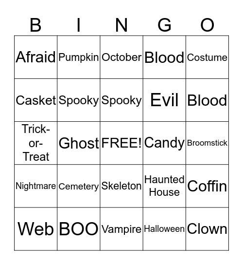 Halloween Bingo Card
