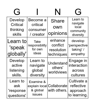 Generation Global & Global Competencies Bingo Card