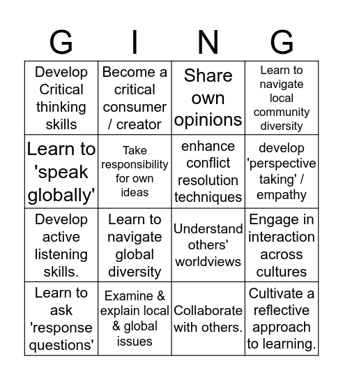 Generation Global & Global Competencies Bingo Card