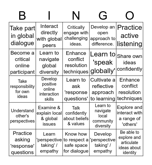 Generation Global & Global Competencies Bingo Card