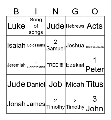 Books of the Bible Bingo Card