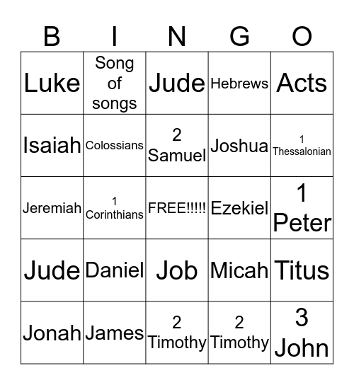 Books of the Bible Bingo Card