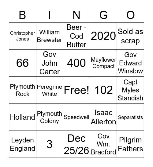 MAYFLOWER GATHERING Bingo Card