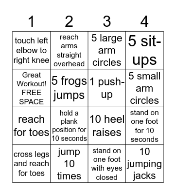 Fitness Bingo! Bingo Card