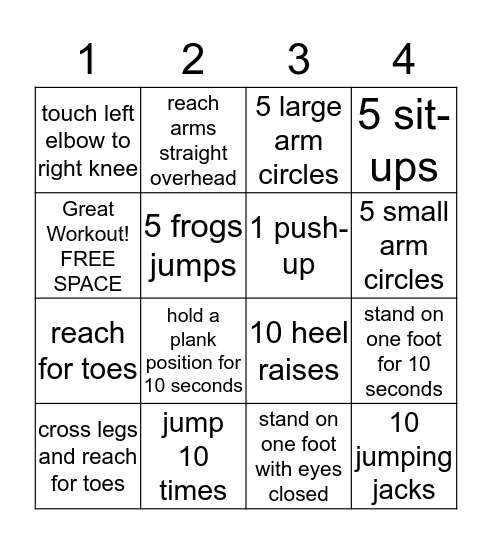 Fitness Bingo! Bingo Card