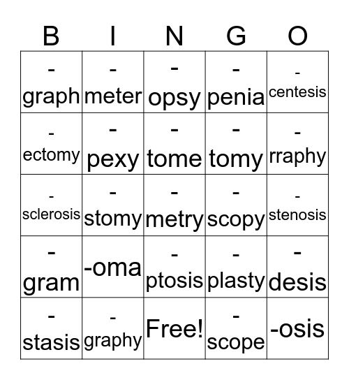 Medical Term 3.2-3.4  Bingo Card