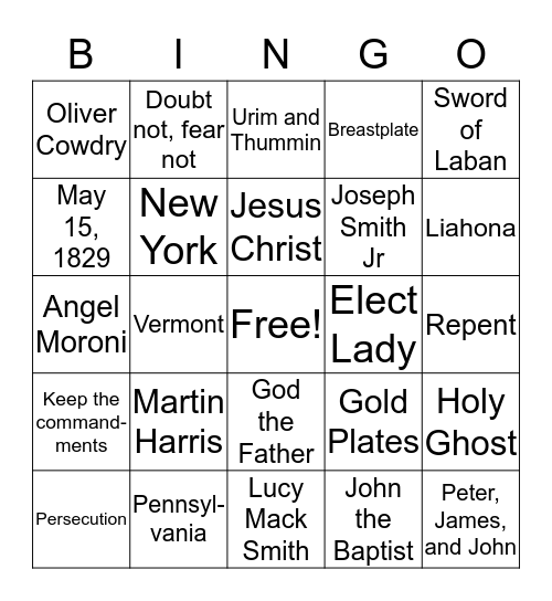 Doctrine and Covenants Bingo Card