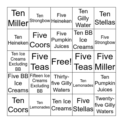Vending Cart Bingo Card