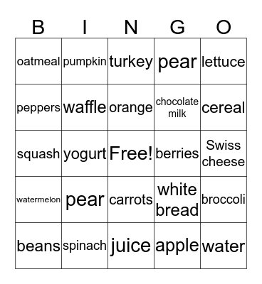 Food Bingo Card