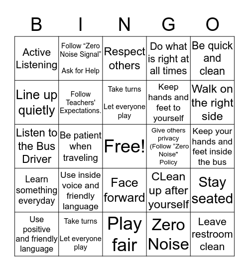 PBIS Bingo 2018 Bingo Card