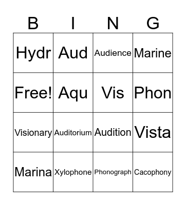 Vocabulary Bingo Card