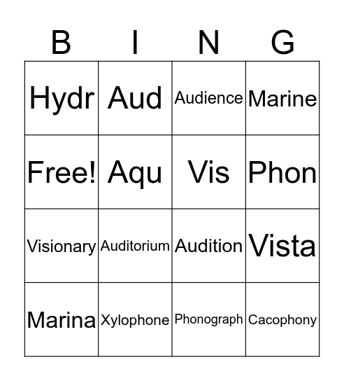 Vocabulary Bingo Card