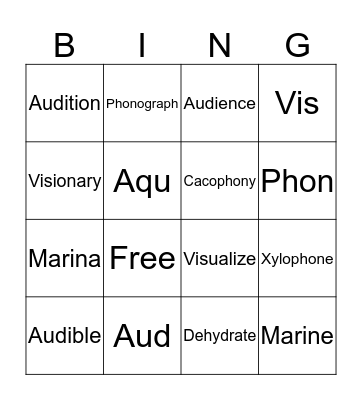 Vocabulary Bingo Card