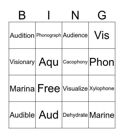 Vocabulary Bingo Card