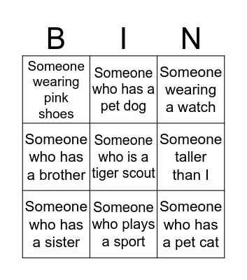 Tiger Scout Bingo Card