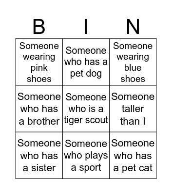 Tiger Scout Bingo Card