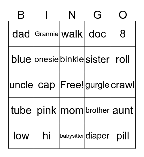 baby Bingo Card