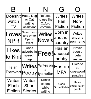 Write Space Bingo Card