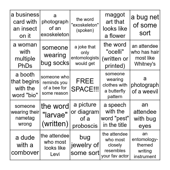 EntomoloBingo! Bingo Card