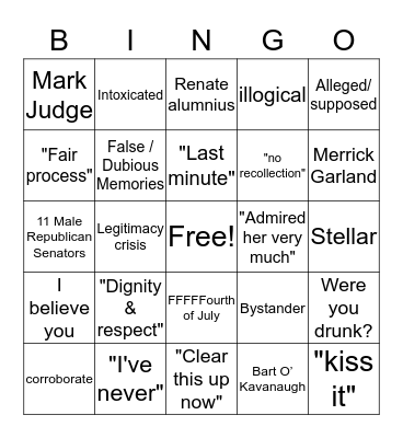 Kavanaugh Confirmation Bingo Card