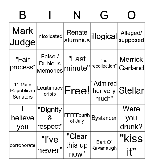 Kavanaugh Confirmation Bingo Card