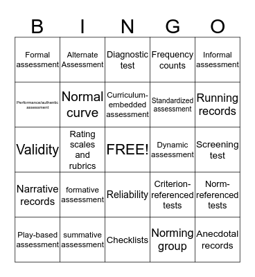 Assessment Bingo Card
